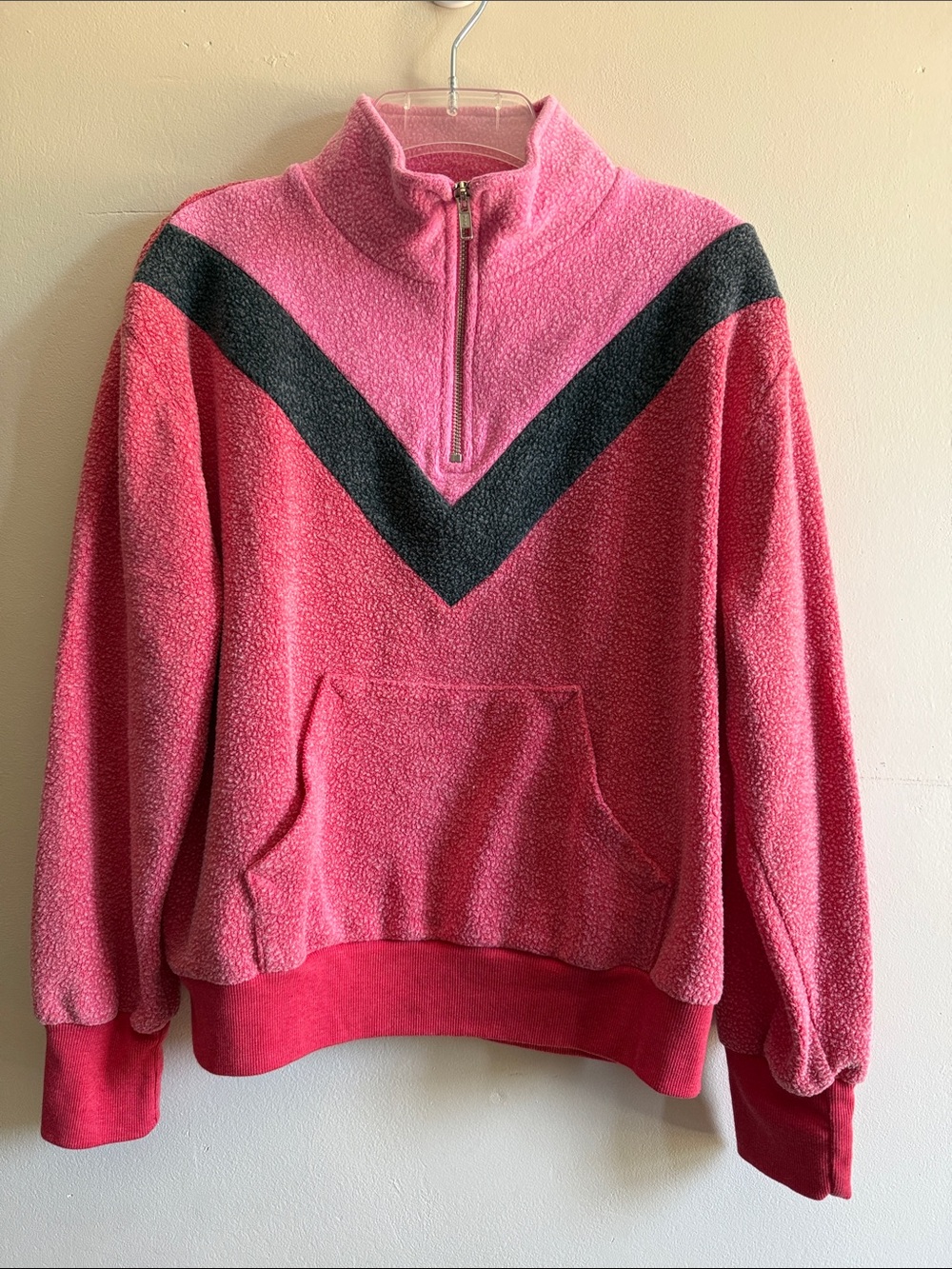 Wildfox Pink & Black Half-Zip Sherpa Pullover